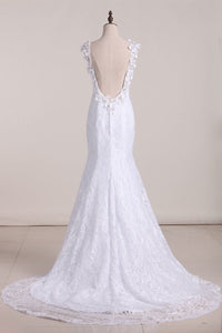 Graceful Lace Wedding Dress V Neck Backless A Line With Beads