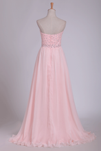Load image into Gallery viewer, Chiffon Sweetheart Beaded Bodice Prom Dresses A Line With Slit