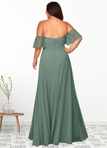 Jade A-Line Off the Shoulder Chiffon Floor-Length Dress P0019614