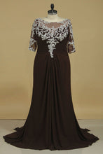 Load image into Gallery viewer, Bateau Mid-Length Sleeve Mother Of The Bride Dresses Chiffon Plus Size Black