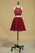 Load image into Gallery viewer, Open Back Halter Homecoming Dresses Chiffon With Beading A Line Short/Mini