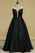 Load image into Gallery viewer, New Arrival Prom Dresses High Neck Satin With Beading A Line