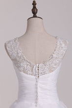 Load image into Gallery viewer, A Line Off The Shoulder Organza Beads &amp; Applique Wedding Dresses