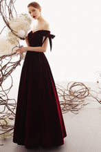 Load image into Gallery viewer, Charming A Line Long Off the Shoulder Burgundy V Neck Prom Dresses with Sweetheart SJS15089