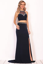 Load image into Gallery viewer, Two-Piece Scoop Spandex Prom Dresses Mermaid With Beading