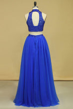 Load image into Gallery viewer, Two-Piece Tulle With Beading Prom Dresses  High Neck A Line