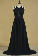 Load image into Gallery viewer, Bridesmaid Dresses Scoop A Line Chiffon With Slit Open Back