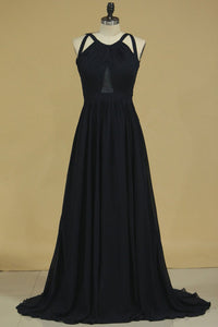 Bridesmaid Dresses Scoop A Line Chiffon With Slit Open Back