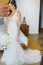 Load image into Gallery viewer, Romantic Deep V Neck Sleeveless Lace Wedding Dress Mermaid Wedding Dresses With SJSP2NSHCG1