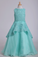 Bateau A Line Flower Girl Dresses With Applique & Beads Tulle Mint