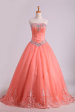 Load image into Gallery viewer, Quinceanera Dresses Ball Gown Strapless Tulle With Applique Floor Length