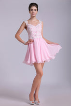 Load image into Gallery viewer, Straps A-Line/Princess Homecoming Dresses Chiffon With Applique
