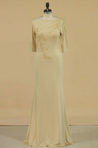 Mother Of The Bride Dresses Bateau 3/4 Length Sleeve Spandex With Beads