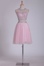 Load image into Gallery viewer, Two Pieces Scoop A Line Homecoming Dress Beaded Bodice Tulle Open Back