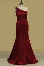 Load image into Gallery viewer, Prom Dresses Mermaid One Shoulder With Beading Floor Length Satin