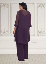 Load image into Gallery viewer, Lillian Sequins Lace Chiffon Pant Suit Plum P0019841