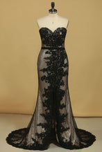 Load image into Gallery viewer, Sequin &amp; Tulle Sweetheart Sheath Prom Dresses With Applique And Slit