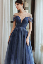 Load image into Gallery viewer, Charming A Line Blue Ombre Tulle Prom Dresses with Open Back, Evening SJS20394