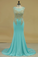 Spandex Scoop Mermaid Prom Dresses With Applique Sleeveless Sweep Train