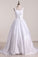 Square Neckline Princess Wedding Dress Pleated Bodice Court Train Satin