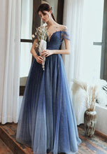 Load image into Gallery viewer, Charming A Line Blue Ombre Tulle Prom Dresses with Open Back, Evening SJS15622