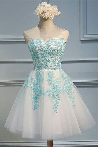 White Strapless Tulle Appliques Short Homecoming Dresses