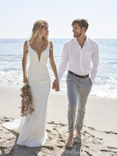 Load image into Gallery viewer, Satin Elegant V Neck Mermaid Beach Wedding Dresses Minimalist Gown