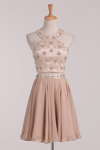 Two-Piece Scoop Homecoming Dresses A Line Chiffon With Beading