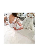 Load image into Gallery viewer, Wedding Dresses V Neck Sheath With Applique Long Sleeves Detachable Train