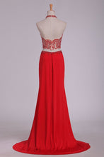 Load image into Gallery viewer, Prom Dresses See-Through High Neck Two Pieces Spandex With Slit And Beading