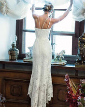 Load image into Gallery viewer, Elegant Lace Off White Sheath Prom Dresses, Lace Simple Wedding Dresses SJS15171