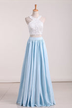 Load image into Gallery viewer, Prom Dresses A Line Satin With Applique Floor Length Two Pieces