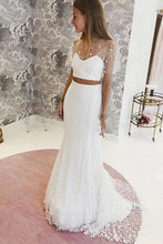 Load image into Gallery viewer, Elegant Two Pieces Lace Mermaid Short Sleeves Tulle Wedding Dresses SJS15581