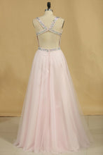 Load image into Gallery viewer, New Arrival Beaded Bodice Open Back V Neck Prom Dresses A Line Tulle