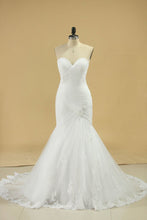 Load image into Gallery viewer, Tulle Sweetheart Ruched Bodice Wedding Dresses With Applique Mermaid