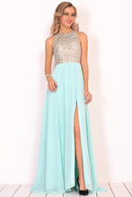 Load image into Gallery viewer, Prom Dresses Scoop Chiffon With Beads And Slit A Line Open Back