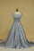 Ball Gown Scoop With Embroidery Prom Dresses Satin Sweep Train