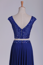 Load image into Gallery viewer, Two Pieces Scoop With Beading Prom Dresses A Line Floor Length Dark Royal Blue