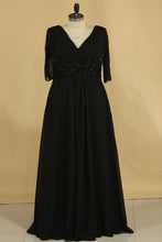 Load image into Gallery viewer, V Neck Chiffon With Beading And Ruffles Mother Of The Bride Dresses A Line