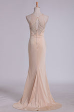 Load image into Gallery viewer, Evening Dresses Sheath Scoop Spandex With Beading Sweep Train