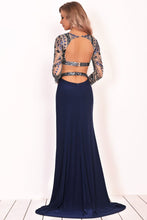 Load image into Gallery viewer, Mermaid Boat Neck Prom Dresses With Beads&amp;Rhinestones Sweep Train Long Sleeves