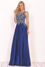 Load image into Gallery viewer, A Line Prom Dresses Scoop Chiffon With Beading Sweep Train