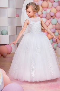 Flower Girl Dresses Ball Gown Scoop Tulle With Appliques&Beading