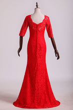 Load image into Gallery viewer, Bateau Mid-Length Sleeve Prom Dresses Sheath Lace Floor Length