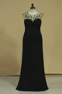 Scoop Sheath Prom Dresses Chiffon With Ruffles And Applique Floor Length