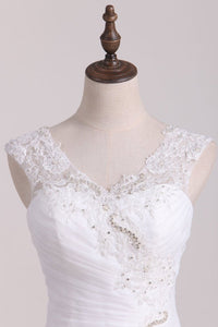 A Line Off The Shoulder Organza Beads & Applique Wedding Dresses