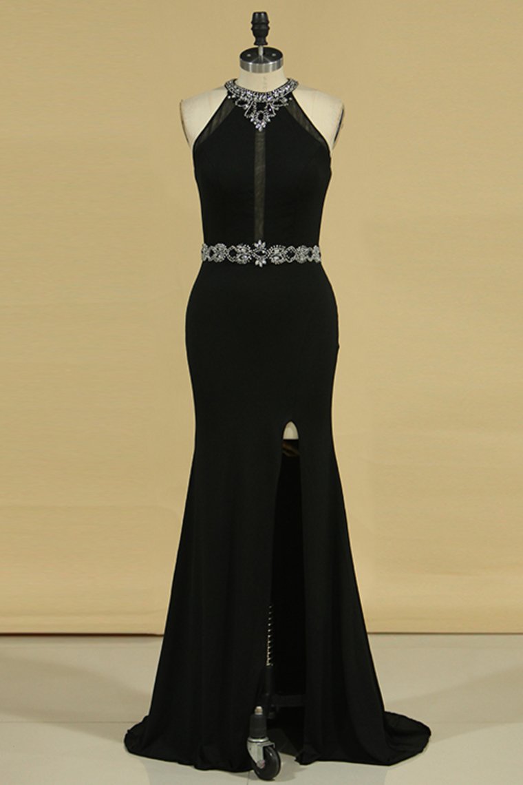 New Arrival Scoop Open Back Mermaid With Beading Prom Dresses