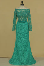 Load image into Gallery viewer, Off The Shoulder Prom Dresses Mermaid Lace With Sash And Beads Long Sleeves