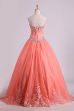 Load image into Gallery viewer, Quinceanera Dresses Ball Gown Strapless Tulle With Applique Floor Length