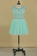 Load image into Gallery viewer, Homecoming Dresses Scoop Cap Sleeves Beaded Bodice A Line Chiffon